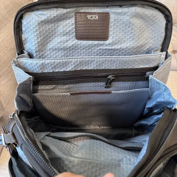 Tumi alpha bravo knox black with brown leather backpack